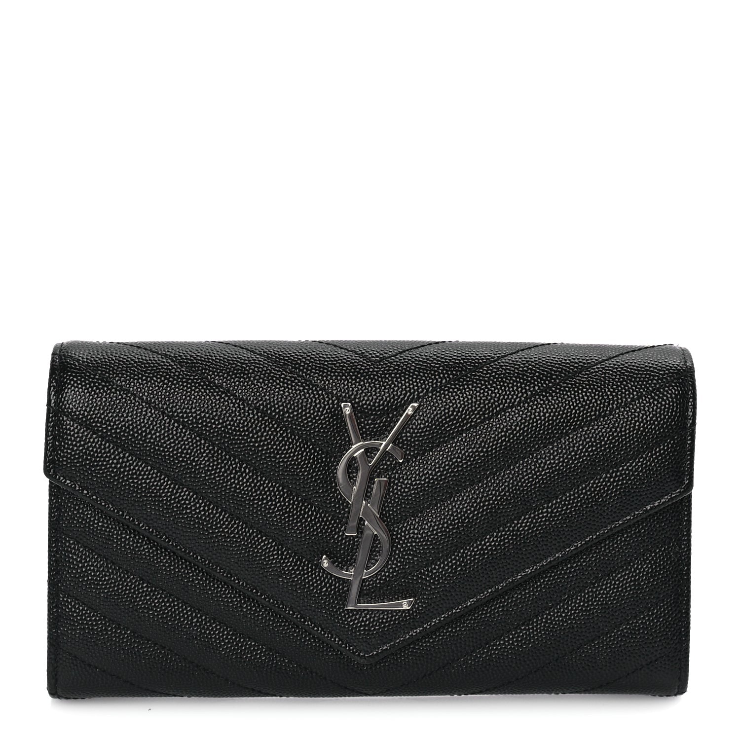 Saint Laurent Grain De Poudre Matelasse Chevron Monogram Flap Wallet Black 1 of 7