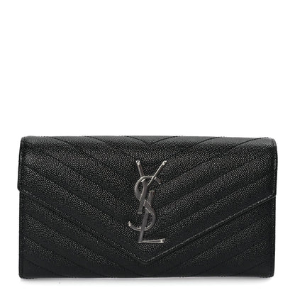 Saint Laurent Grain De Poudre Matelasse Chevron Monogram Flap Wallet Black 1 of 7