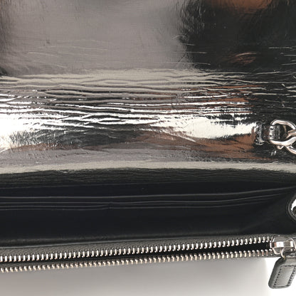 Saint Laurent Metallic Crackled Calfskin Kate Monogram Tassel Chain Wallet Argento 8 of 11