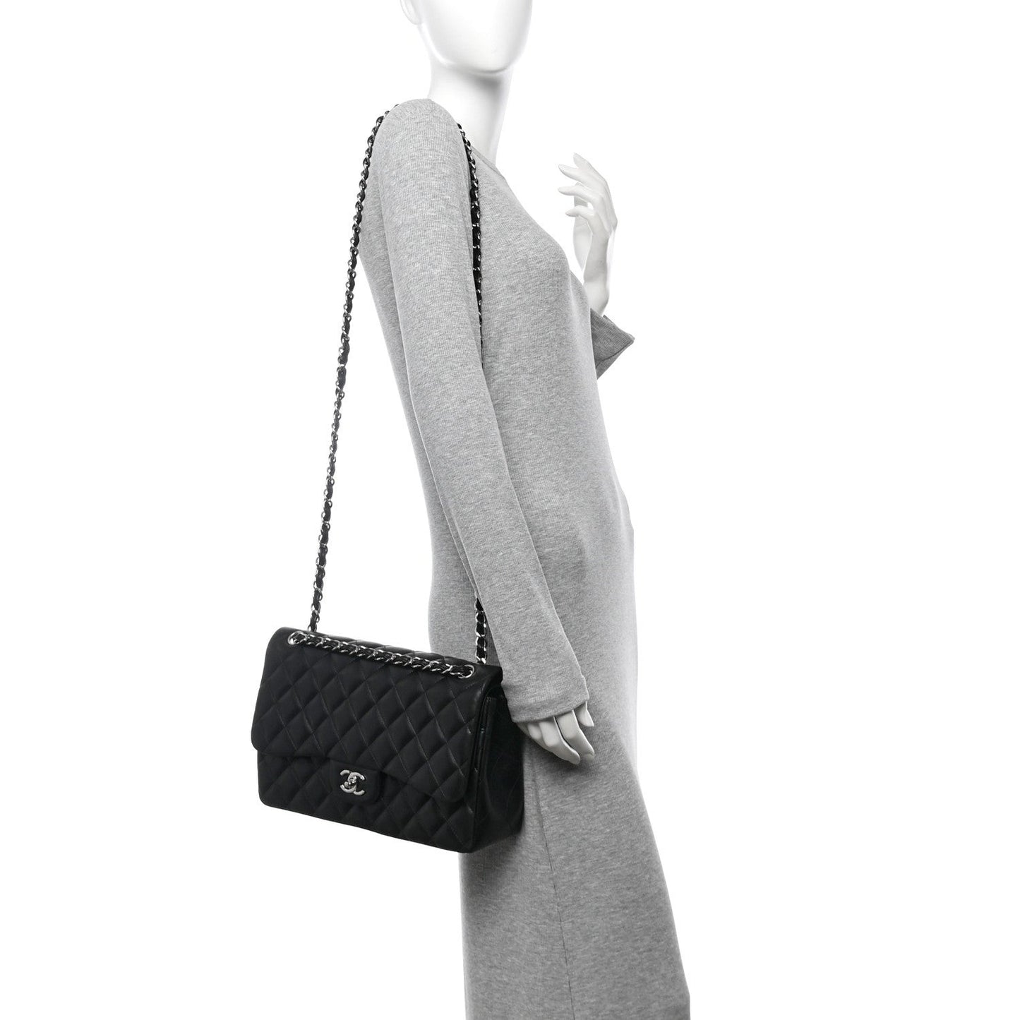 Lambskin Quilted Jumbo Double Flap Black