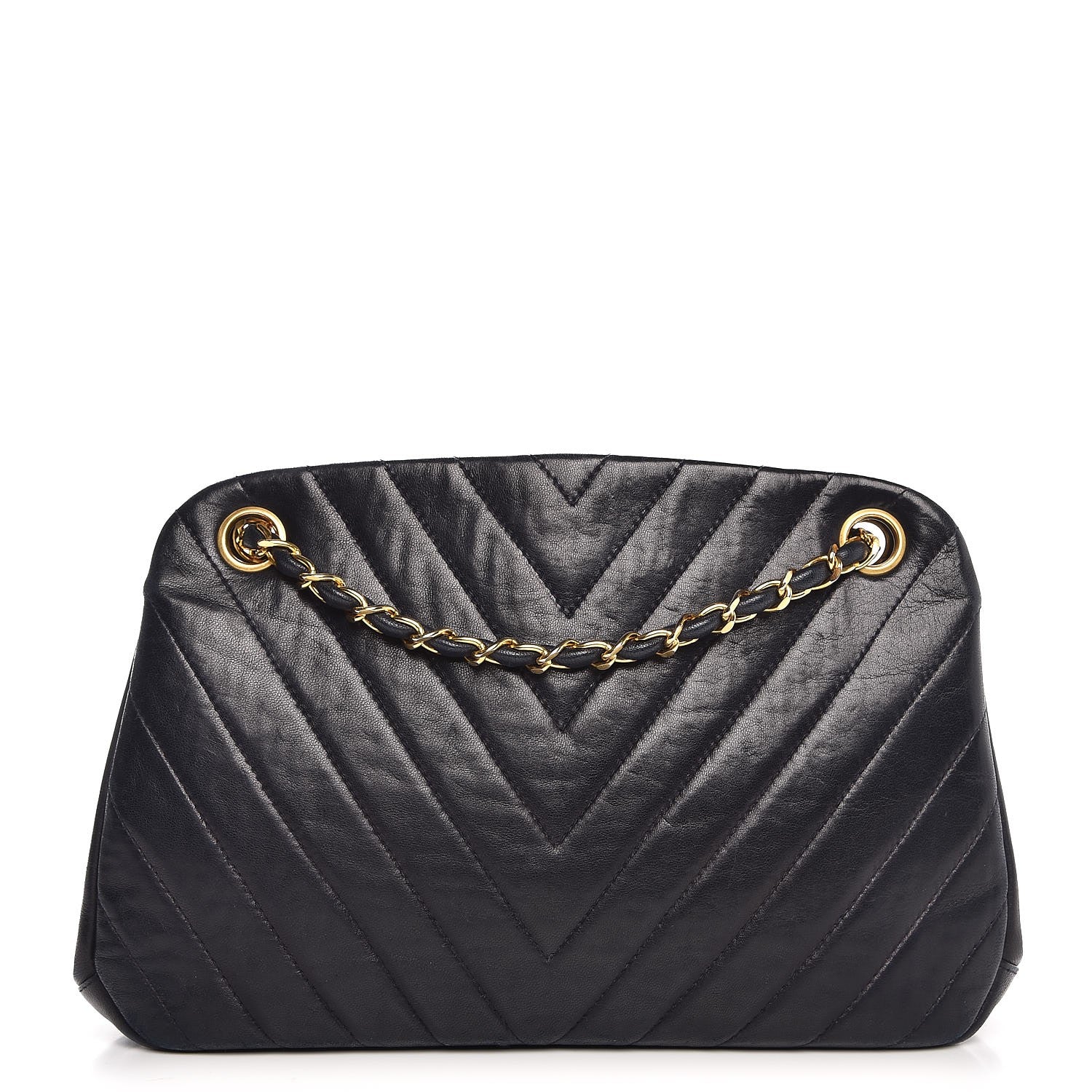 Chanel Vintage Lambskin Chevron Quilted Frame Shoulder Bag Navy 1 of 13