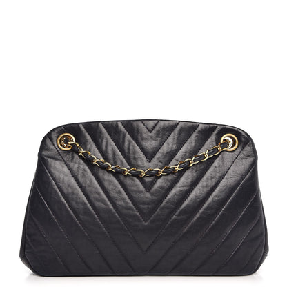 Chanel Vintage Lambskin Chevron Quilted Frame Shoulder Bag Navy 1 of 13