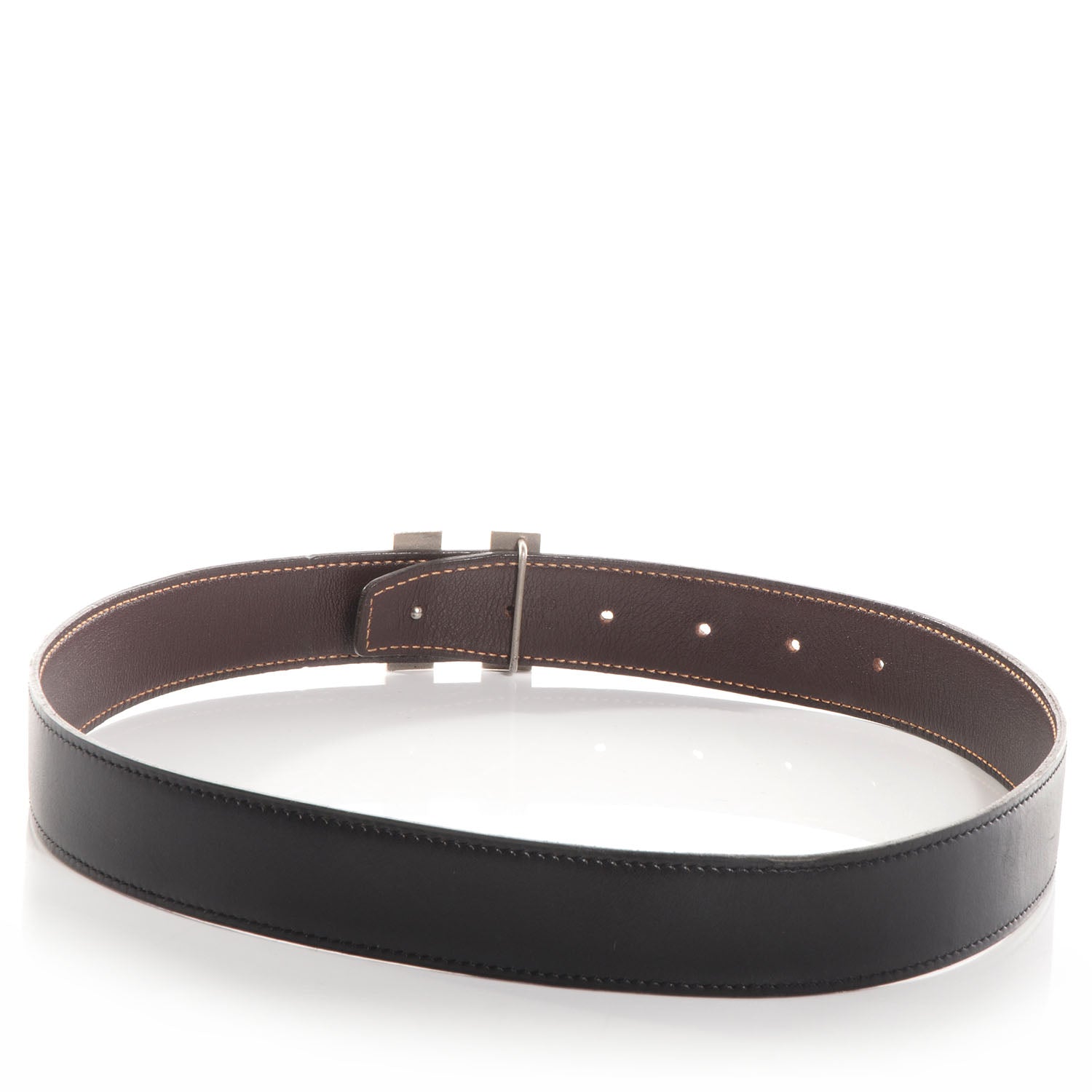 Hermes Box Evergrain Reversible Polished Cadena H 32mm Belt Noir Havane 65 3 of 7