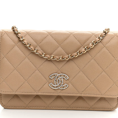 Chanel Caviar Quilted Crystal CC Wallet On Chain WOC Beige 9 of 10