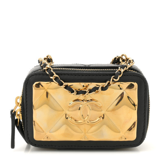 Chanel Lambskin Quilted Mini Golden Plate Clutch With Chain  Black 1 of 9