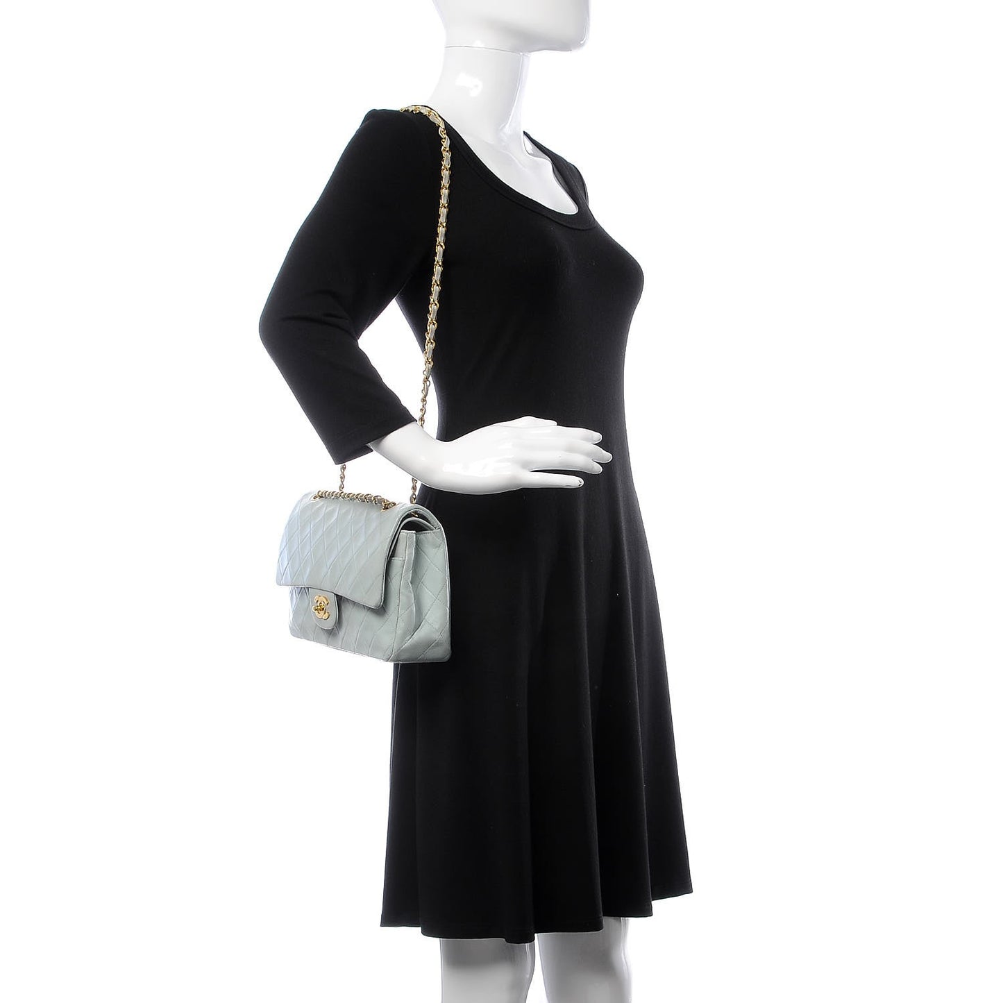 Lambskin Quilted Medium Double Flap Light Blue