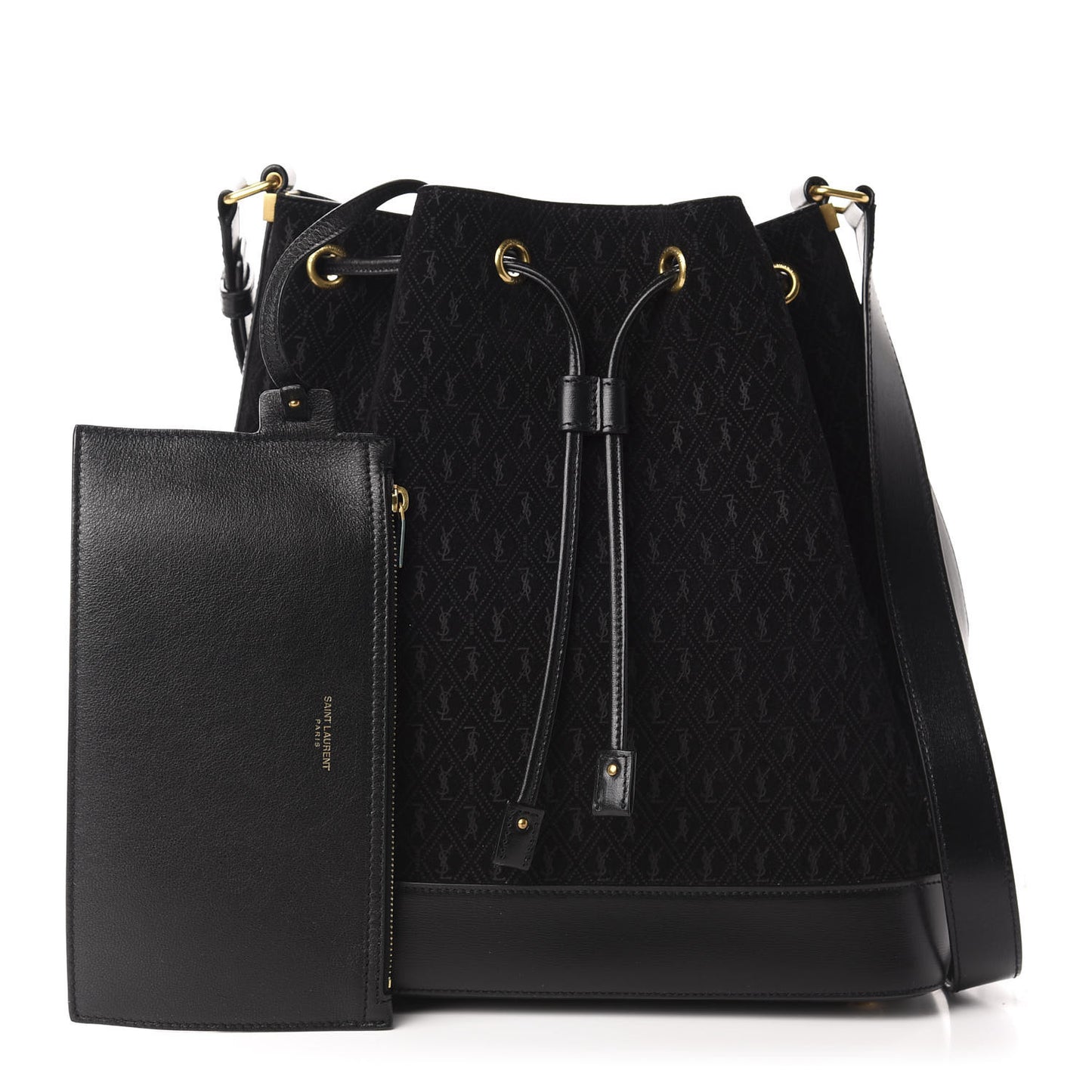 Suede All-Over Monogram Bucket Bag Black