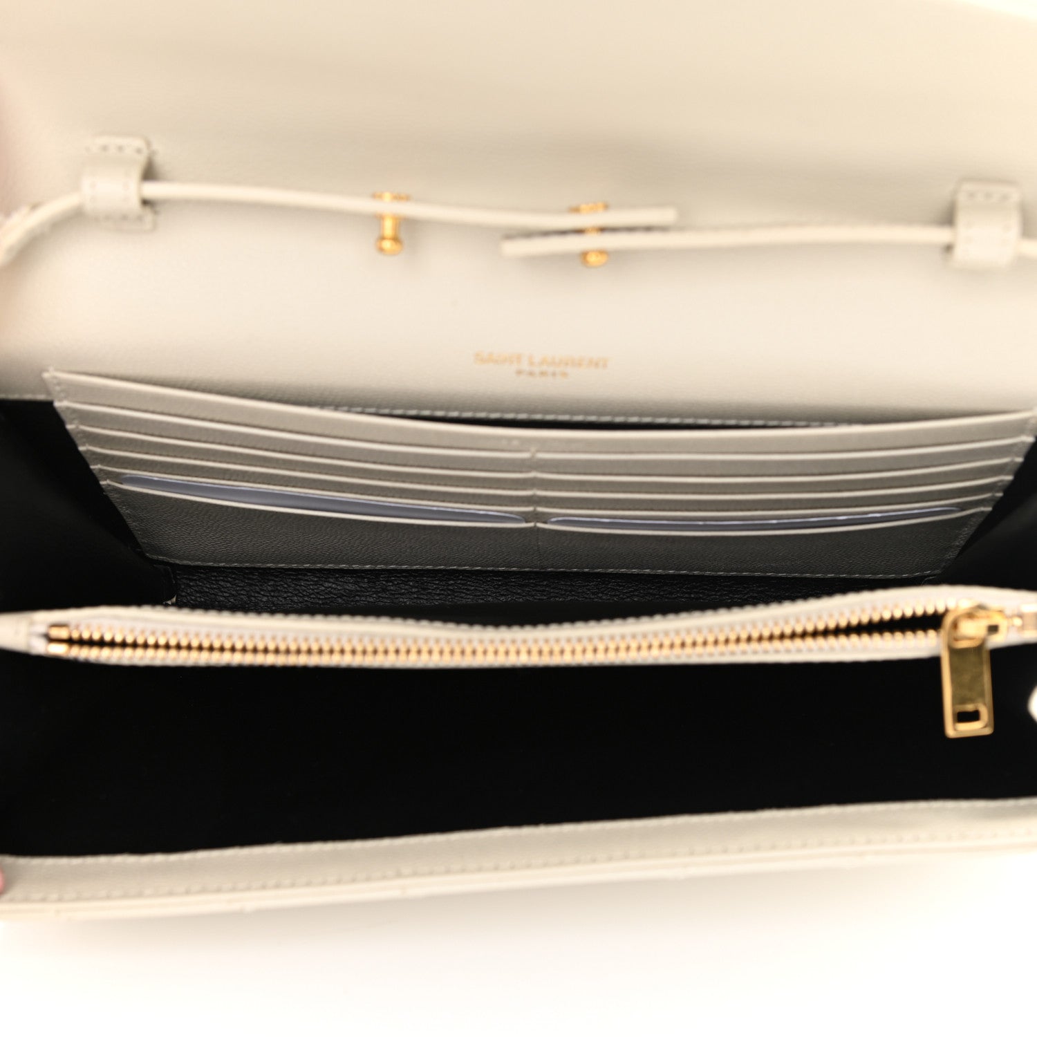 Saint Laurent Grain De Poudre Matelasse Chevron Monogram Chain Wallet White 6 of 14