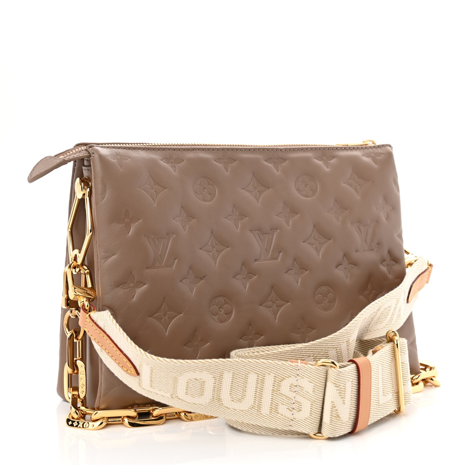 Louis Vuitton Lambskin Embossed Monogram Coussin PM Taupe 3 of 13