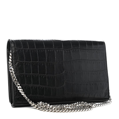 Saint Laurent Calfskin Crocodile Embossed Monogram Chain Wallet Black 2 of 4