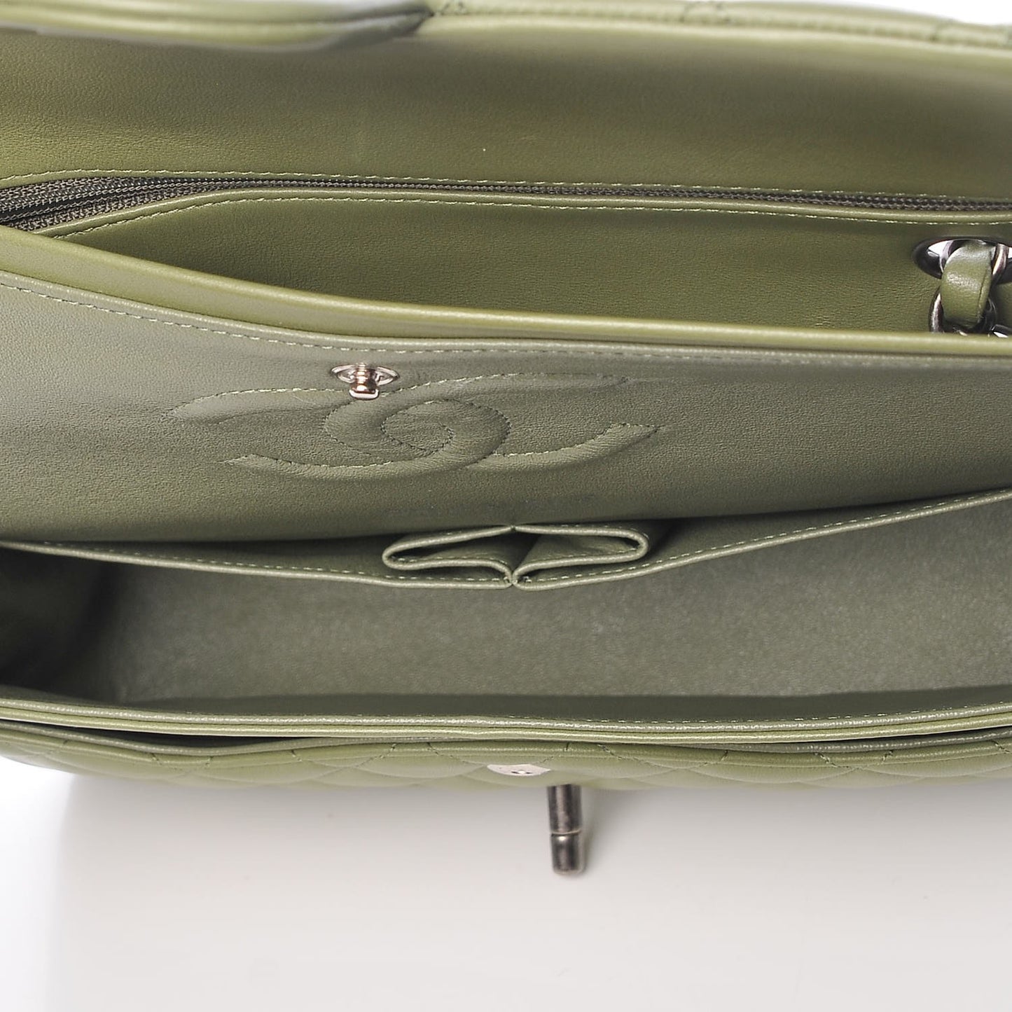 Lambskin Quilted Medium Double Flap Green