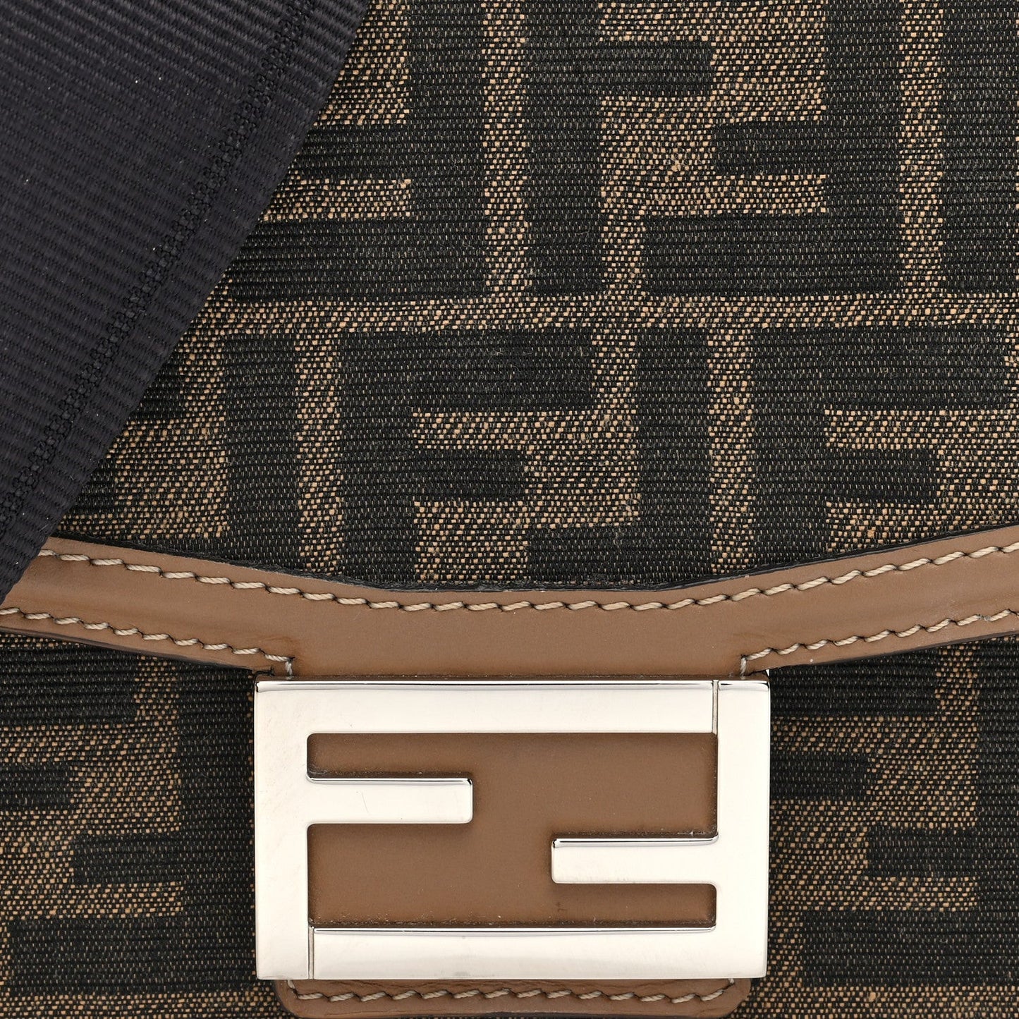 Recycled Fabric Jacquard Vitello King FF 1974 Baguette Soft Trunk Phone Pouch Tobacco Moro Sand