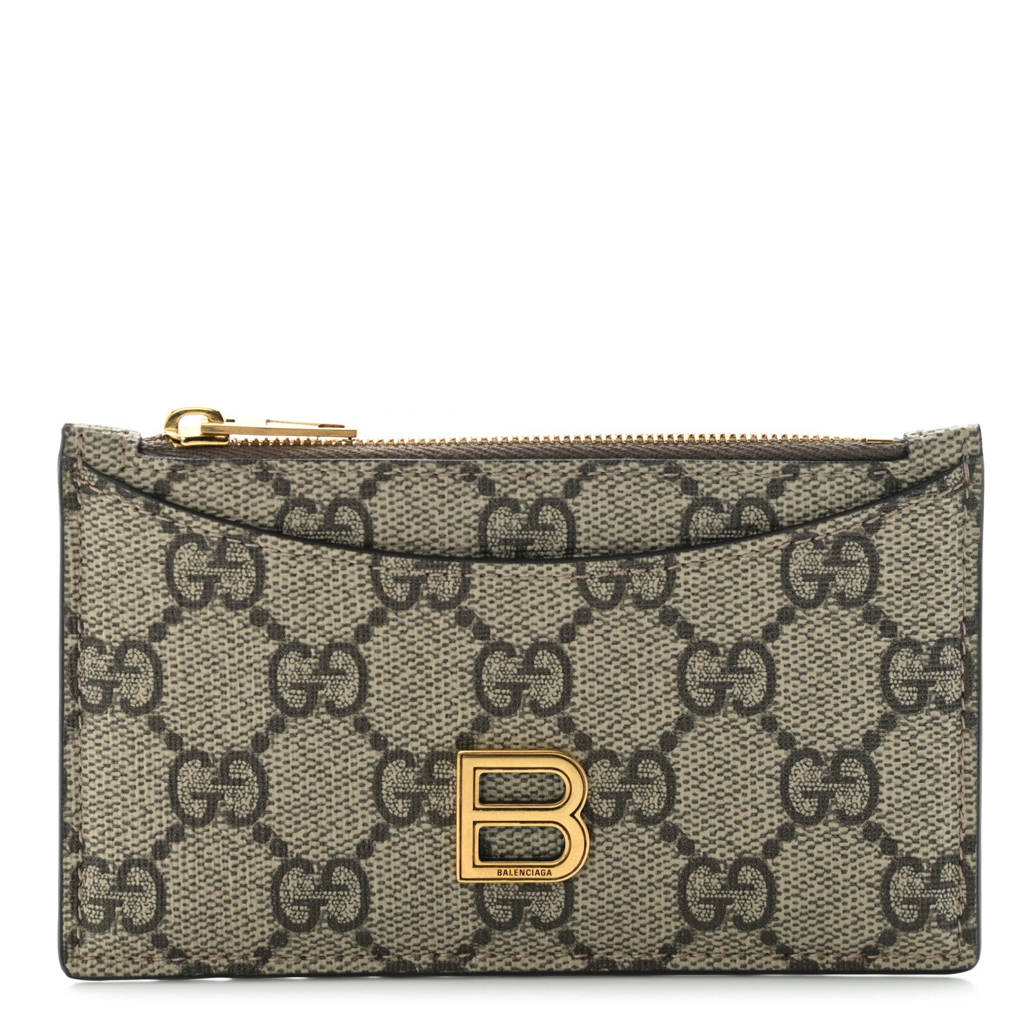 Gucci X BALENCIAGA GG Supreme Monogram Zip Card Case Beige Ebony 1 of 9