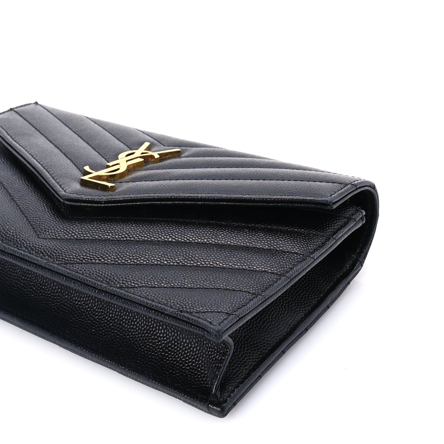 Grain De Poudre Matelasse Chevron Monogram Envelope Chain Wallet Black