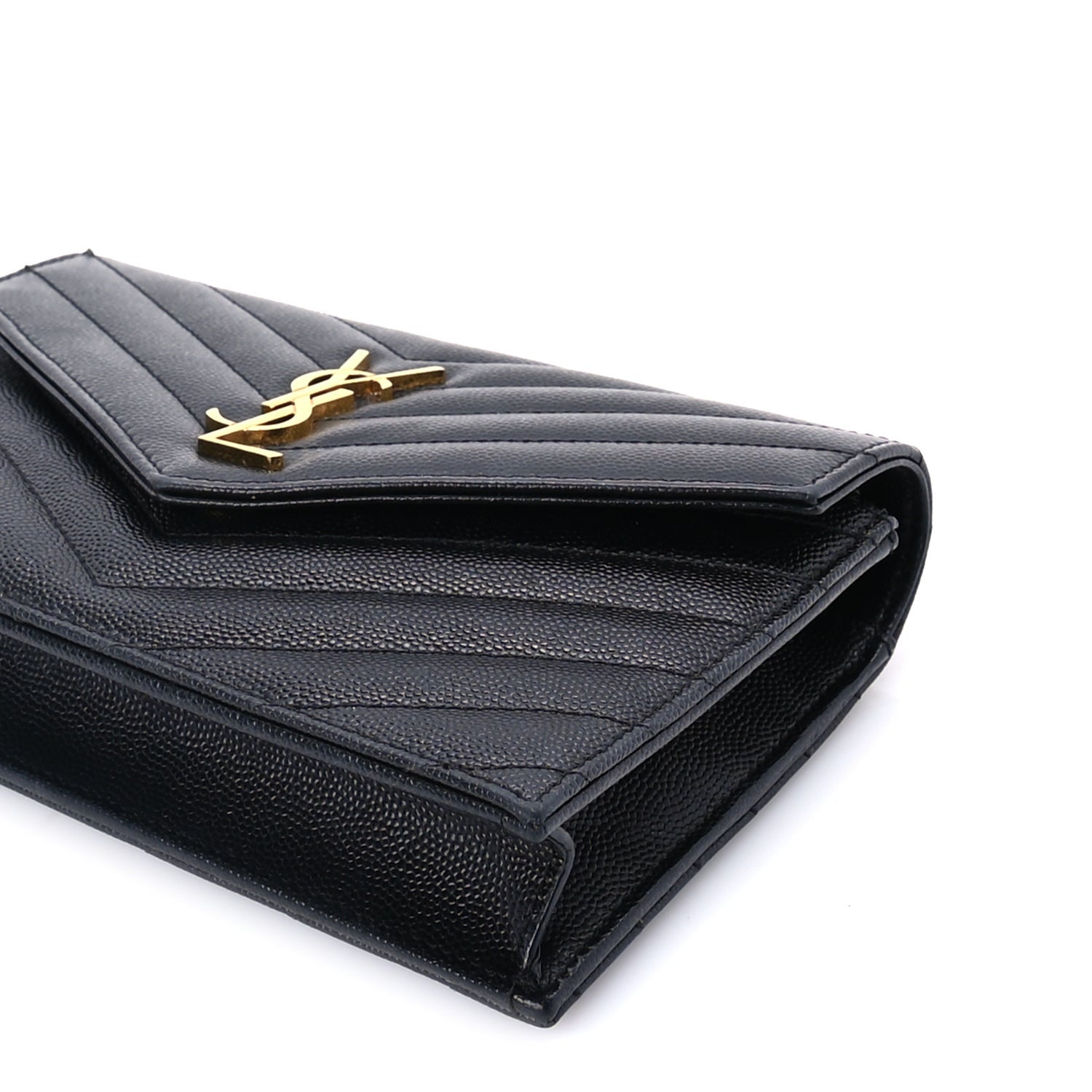 Saint Laurent Grain De Poudre Matelasse Chevron Monogram Envelope Chain Wallet Black 8 of 8