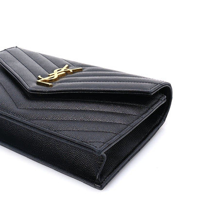 Saint Laurent Grain De Poudre Matelasse Chevron Monogram Envelope Chain Wallet Black 8 of 8