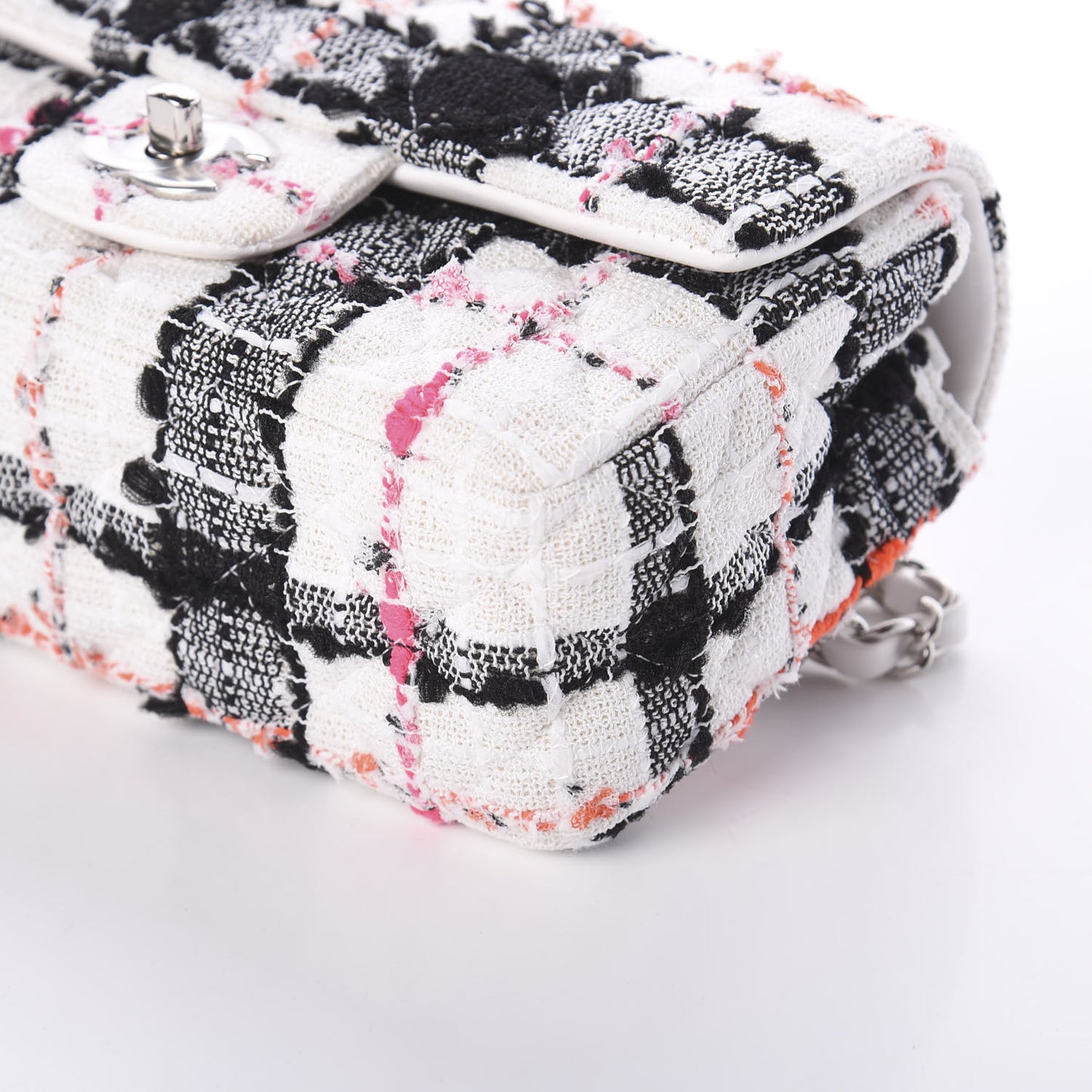 Tweed Quilted Mini Rectangular Flap Black White Pink