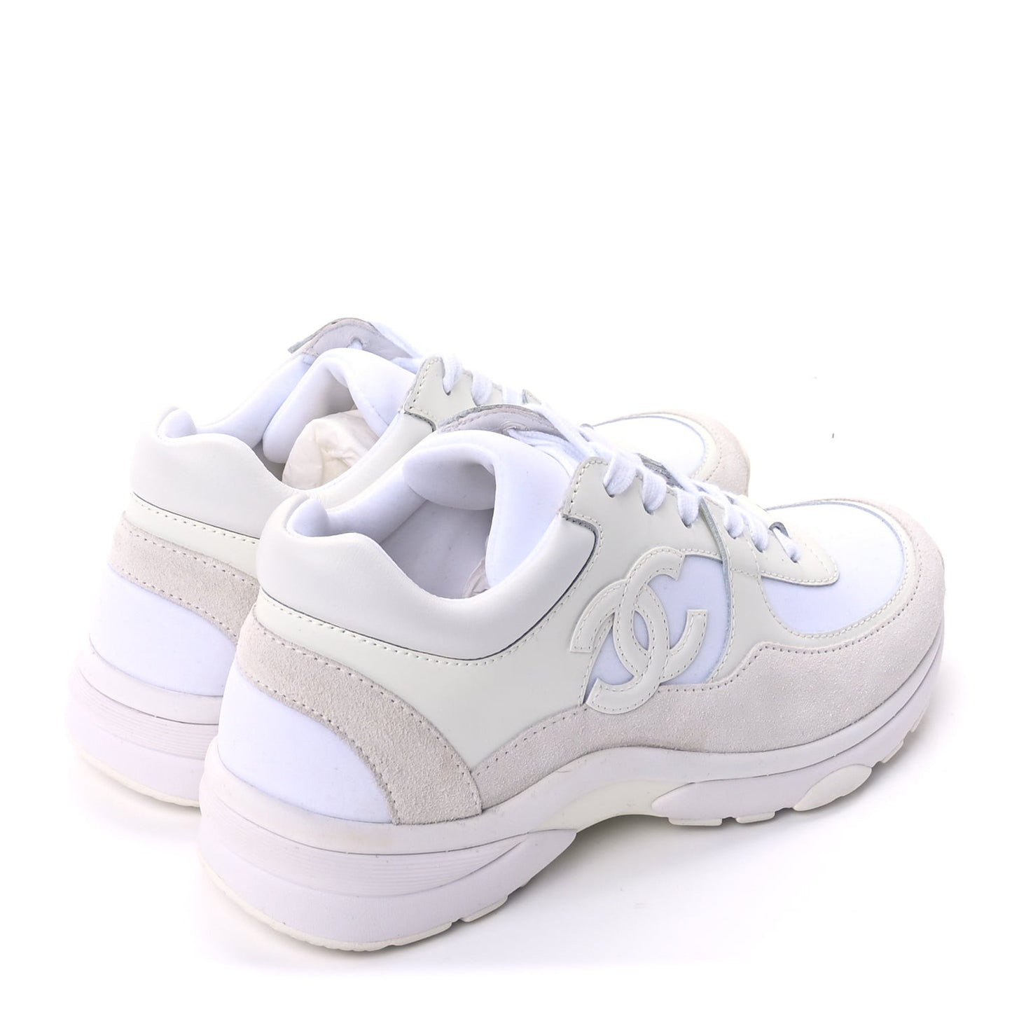 Suede Calfskin Fabric CC Sneakers 37.5 White