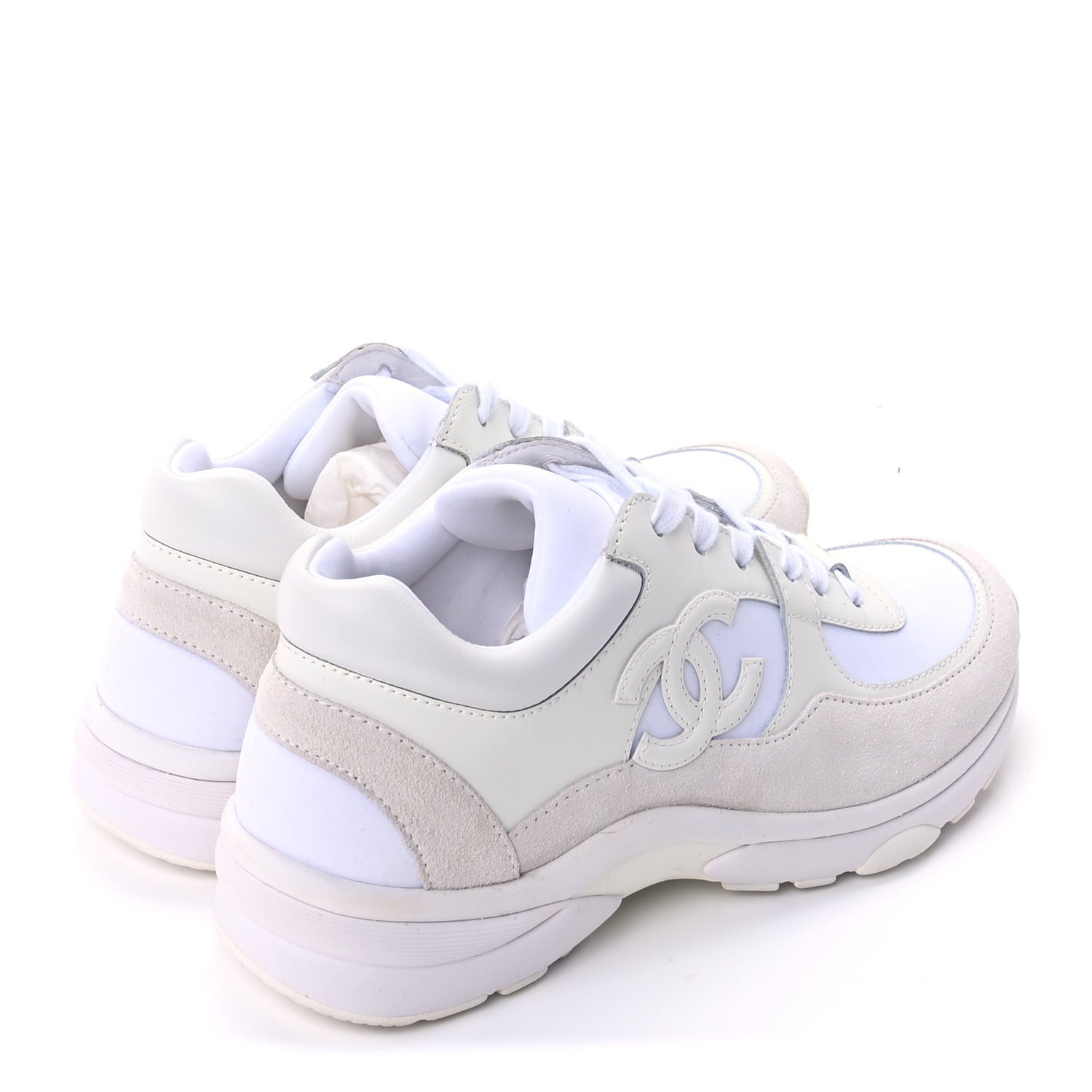 Chanel Suede Calfskin Fabric CC Sneakers 37.5 White 4 of 9