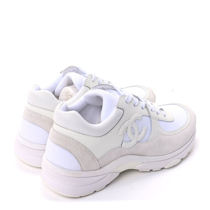 Chanel Suede Calfskin Fabric CC Sneakers 37.5 White 4 of 9