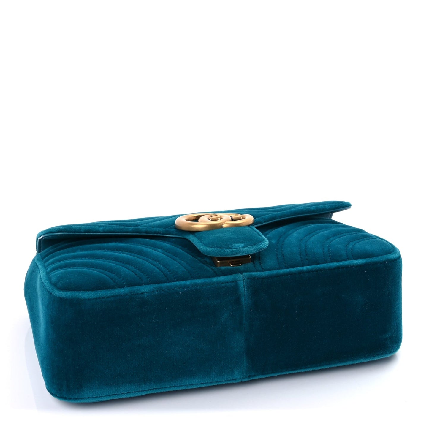 Velvet Matelasse Small GG Marmont Shoulder Bag  Pavone Cyan