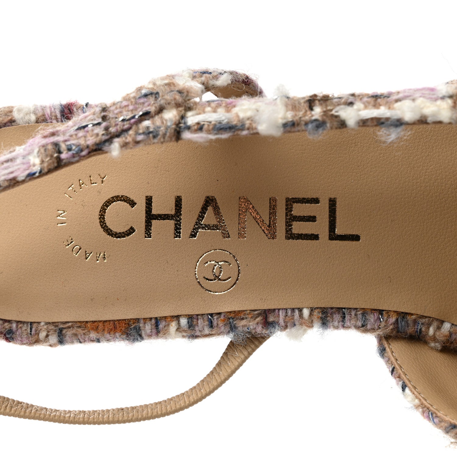 Chanel Tweed Cap Toe CC Slingback Pumps 37 Pink White 6 of 8