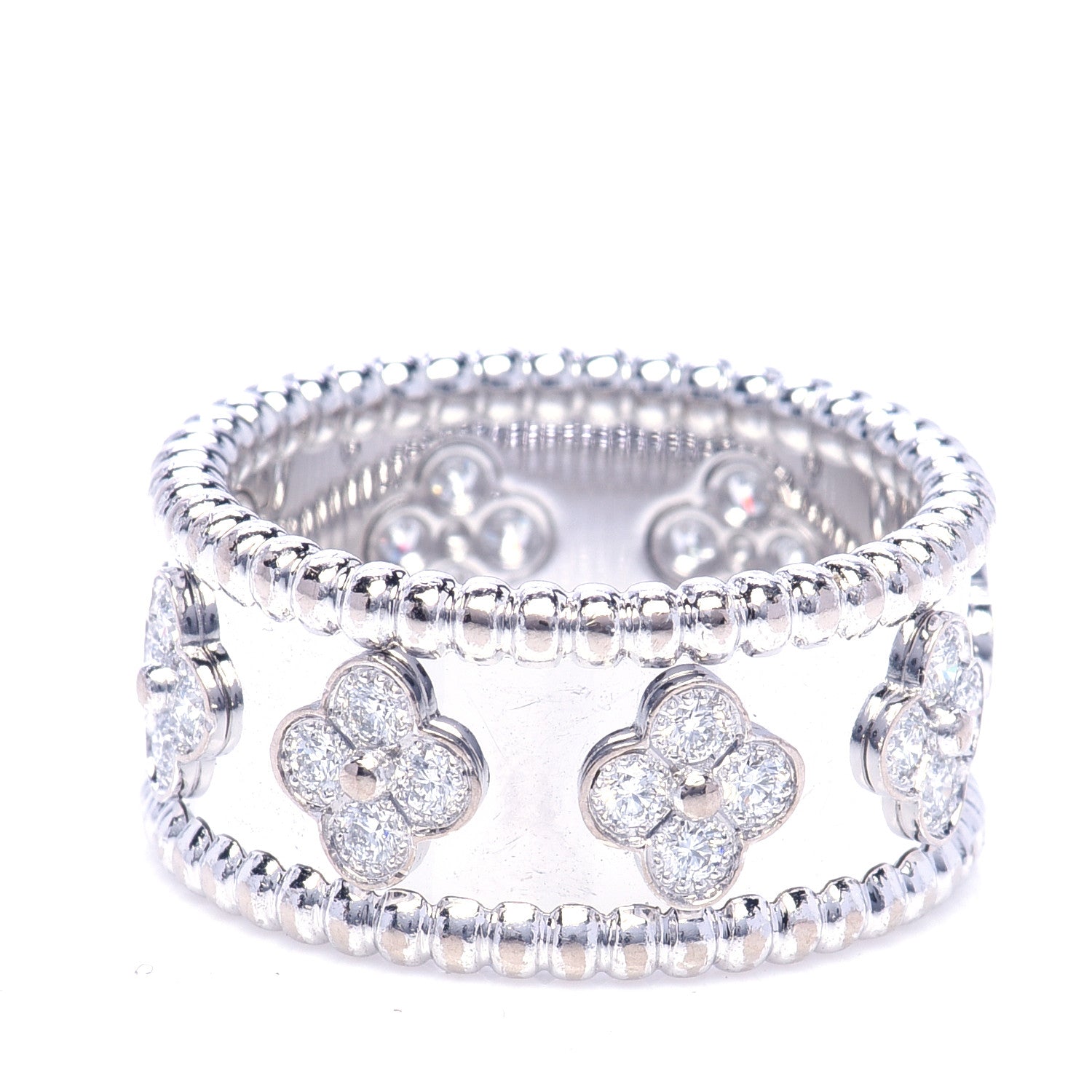Van Cleef & Arpels 18K White Gold Diamond Medium Perlee Clover Band Ring 57 8 4 of 7