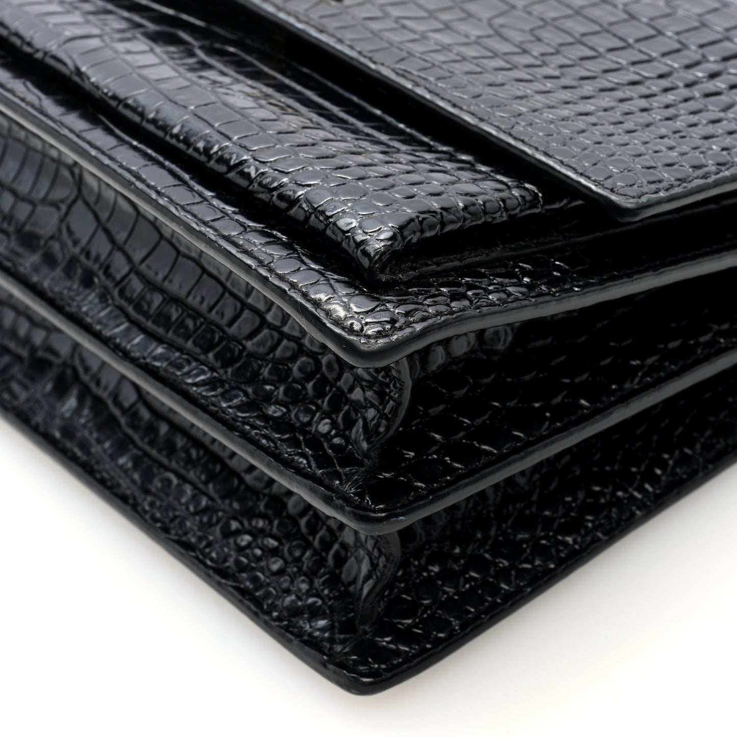 Calfskin Crocodile Embossed Medium Monogram Sunset Black