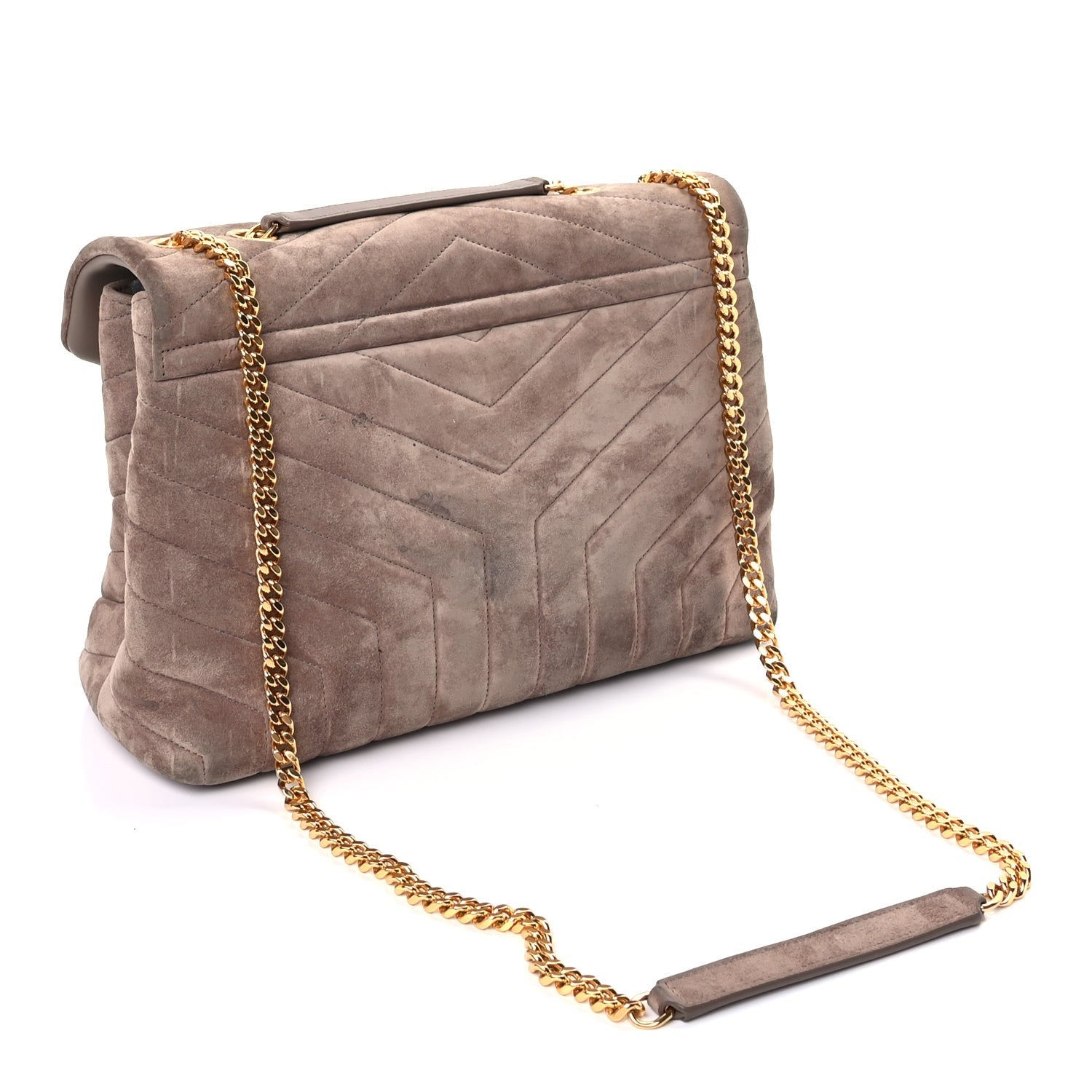 Saint Laurent Suede Y Quilted Monogram Medium Loulou Chain Satchel Taupe 2 of 7