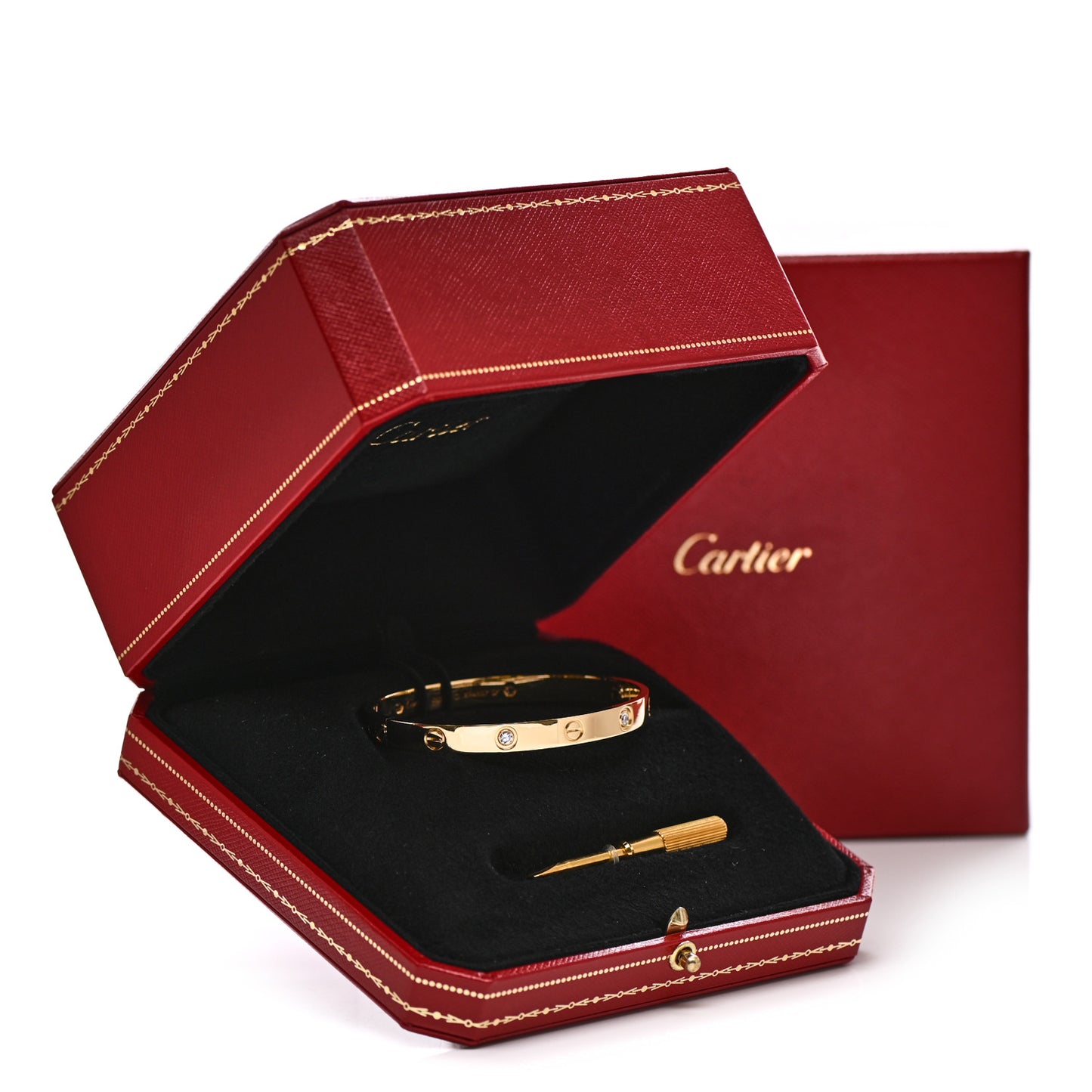 18K Yellow Gold 4 Diamond LOVE Bracelet 17