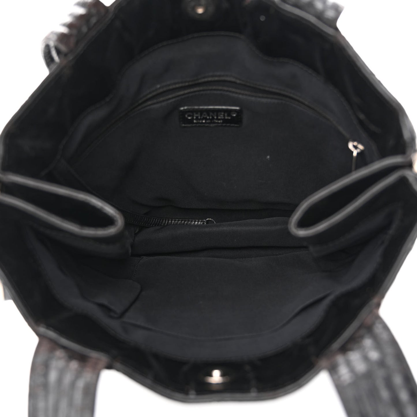 Patent Quilted Expandable CC Shoping Tote Black