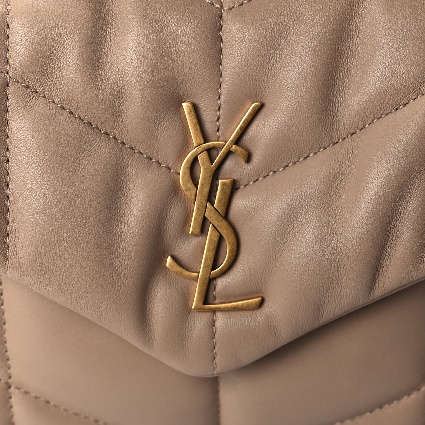 Lambskin Quilted Toy Loulou Puffer Monogram Chain Satchel Dark Beige