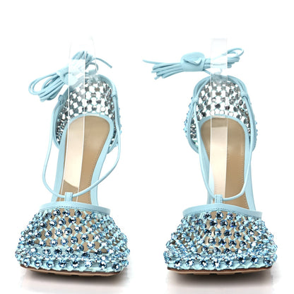 Bottega Veneta Mesh Nappa Crystal Embellished Sparkle Stretch Ankle Tie 90mm Sandals 40 Pale Blue 3 of 9