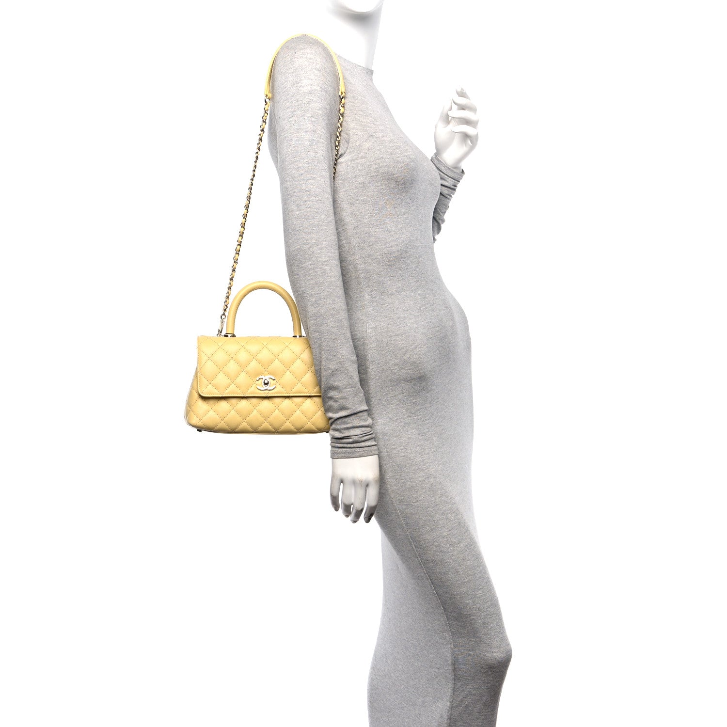 Chanel Caviar Quilted Mini Coco Handle Flap Yellow 2 of 18