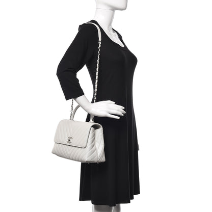 Chanel Iridescent Caviar Chevron Quilted Small Coco Handle Flap White 2 of 10