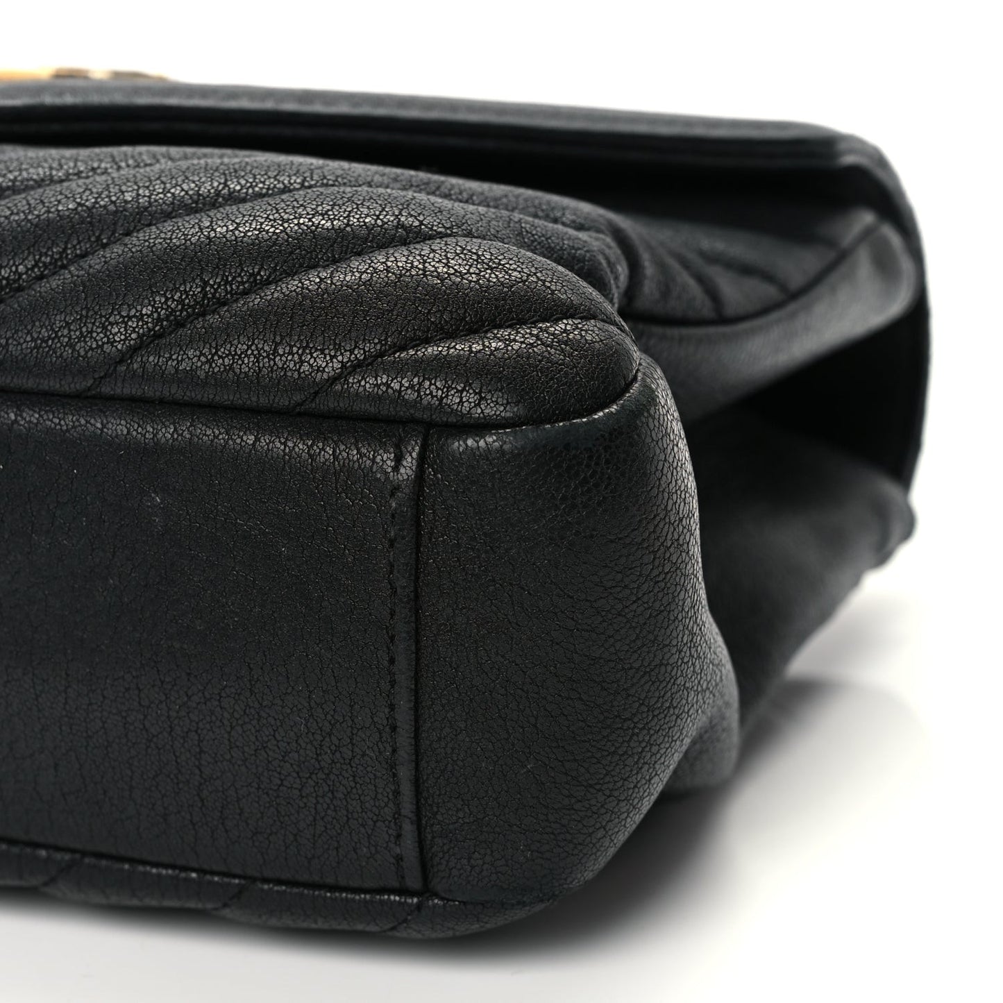 Sheepskin Matelasse Chevron Monogram Medium College Bag Black