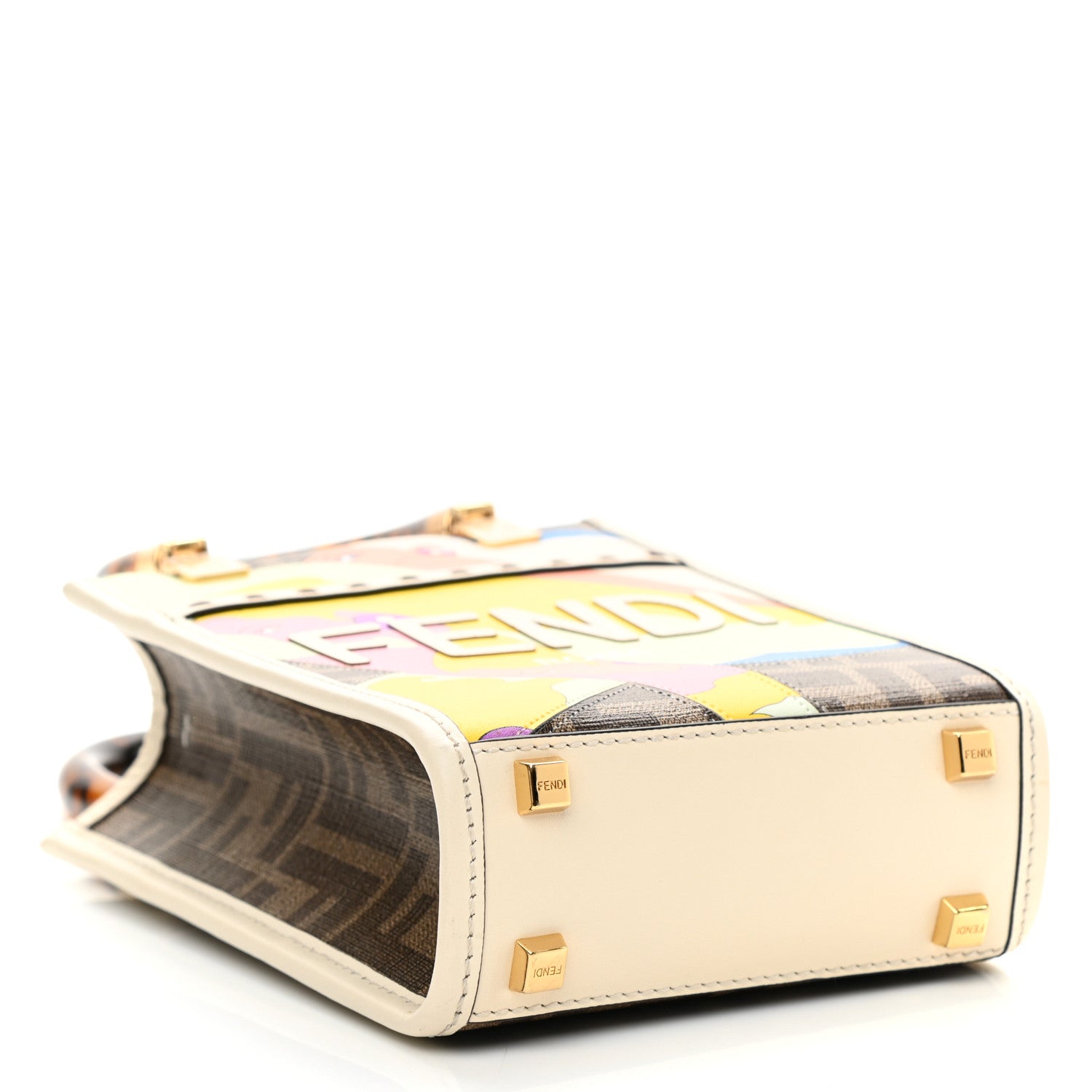 Fendi Glazed Fabric Vitello King Plexiglass FF 1974 Logo Hairdo Girls Inlay Mini Fendi Sunshine Shopper Tote Mogano Panna Multicolor 4 of 9