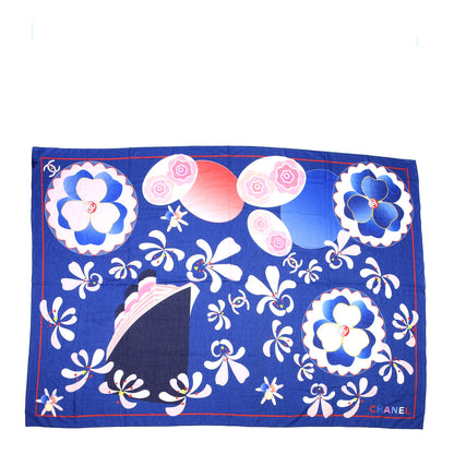Chanel Cotton Cashmere Floral CC Pareo Scarf Blue 1 of 3