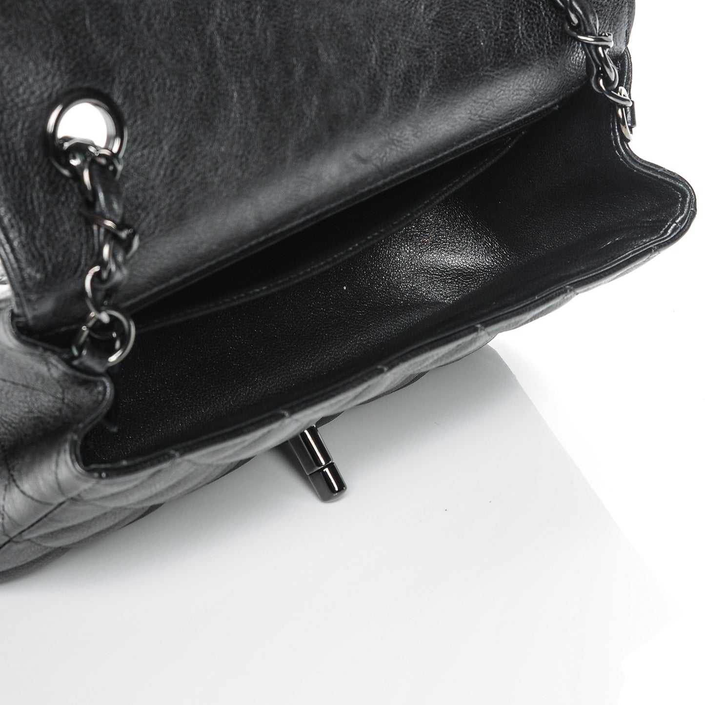 Crumpled Calfskin Quilted Mini Rectangular Flap So Black