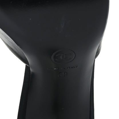 Chanel Goatskin Grosgrain Cap Toe Pearl Mule 39 Black 7 of 7