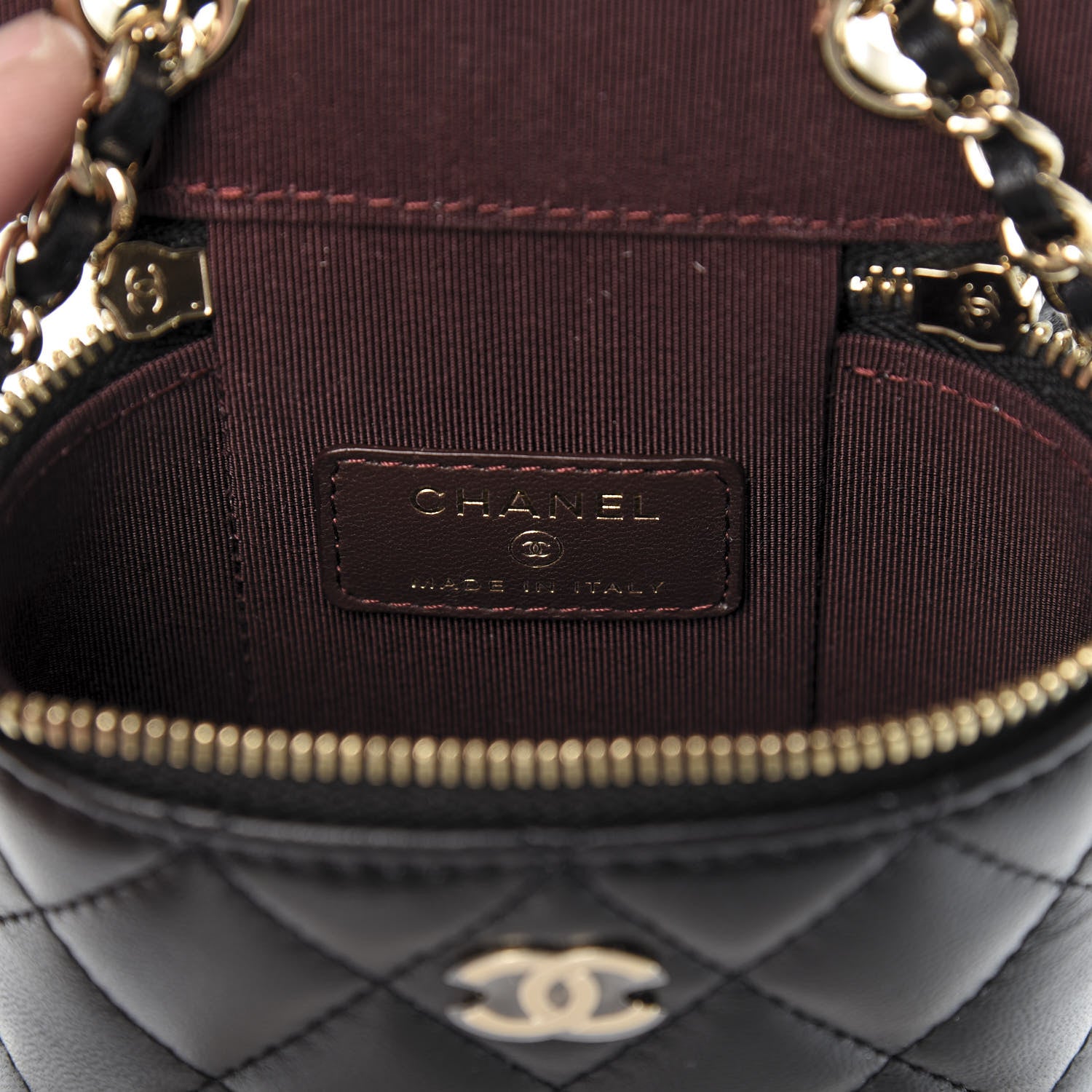 Chanel Lambskin Quilted Small Vertical Coco Beauty Vanity Case With Chain Black 6 of 11