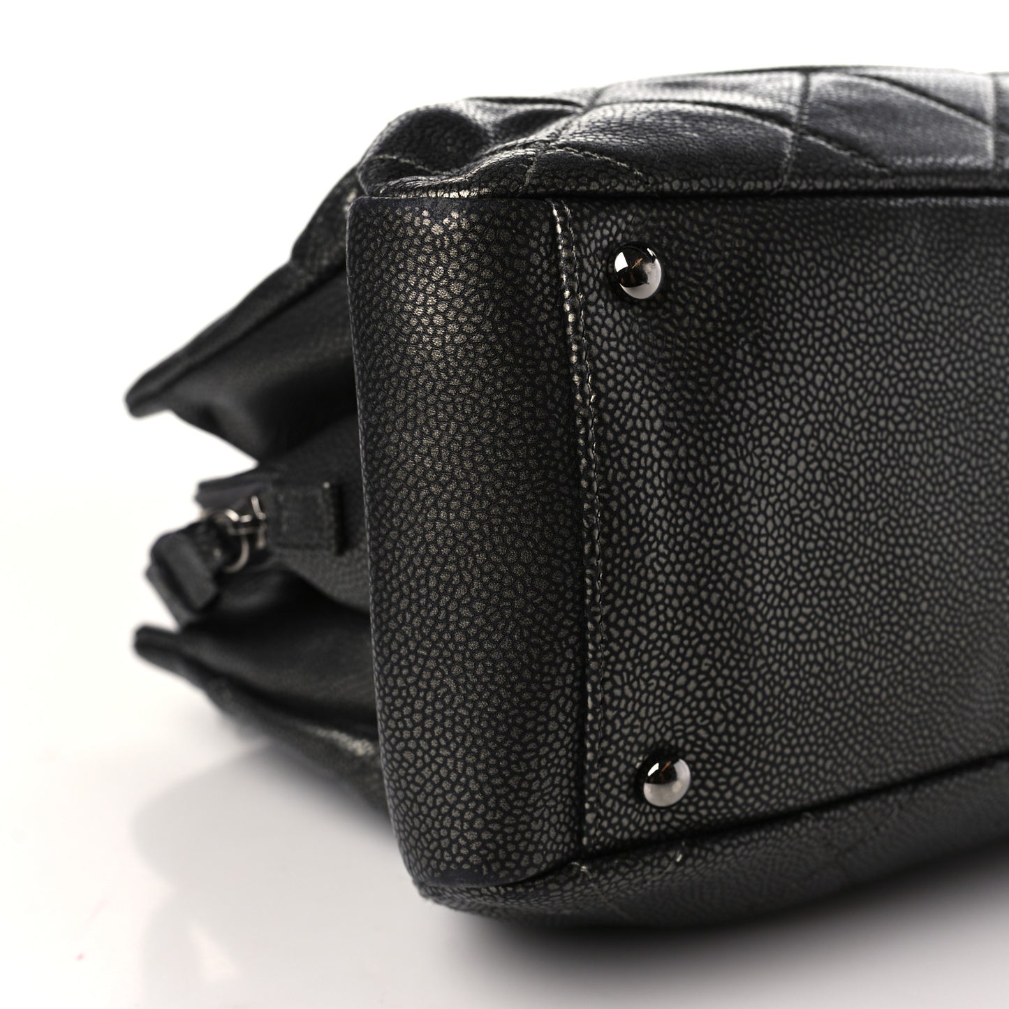 Metallic Caviar Quilted CC Tote Dark Silver