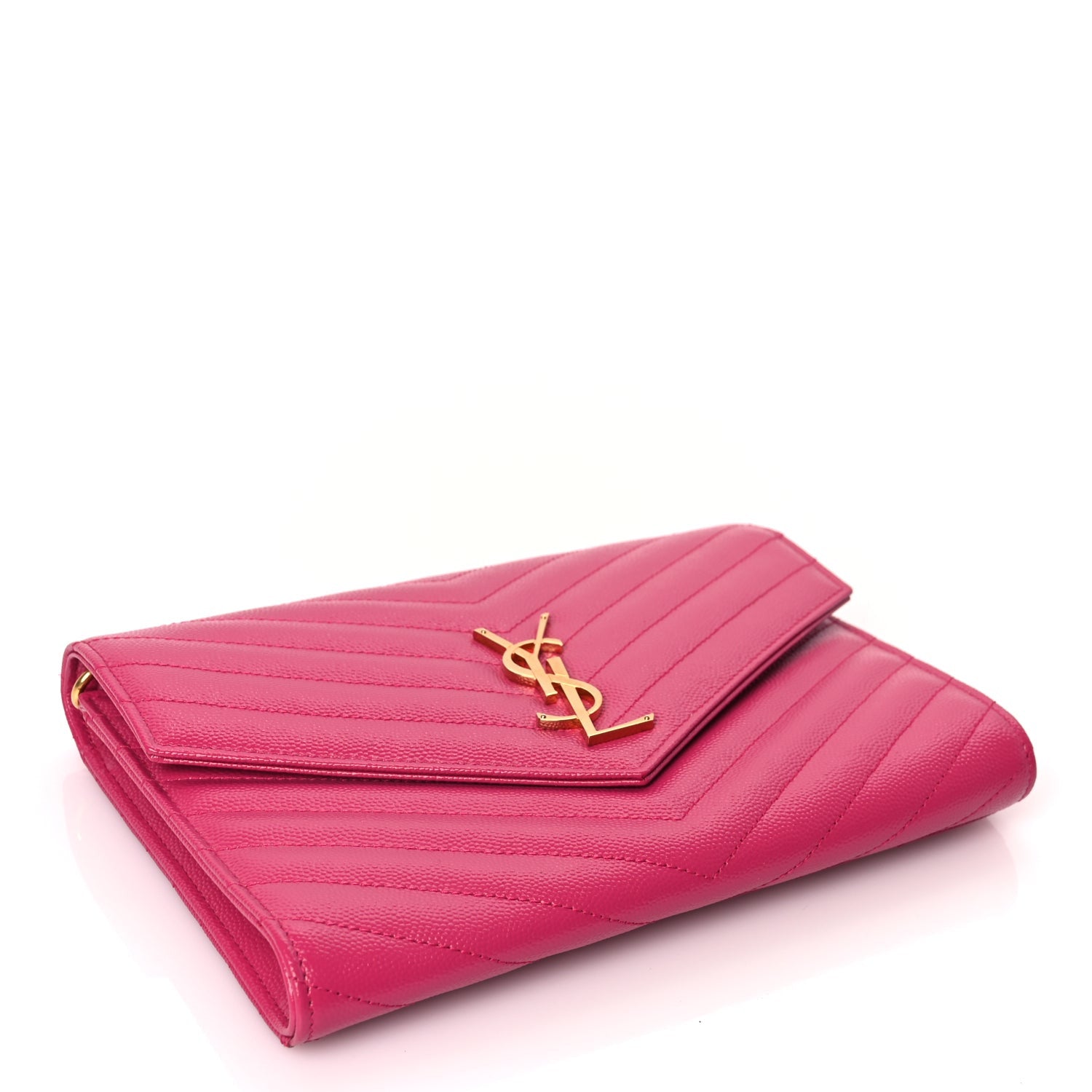 Saint Laurent Grain De Poudre Matelasse Chevron Monogram Envelope Clutch Fuchsia Fuchsia 4 of 7