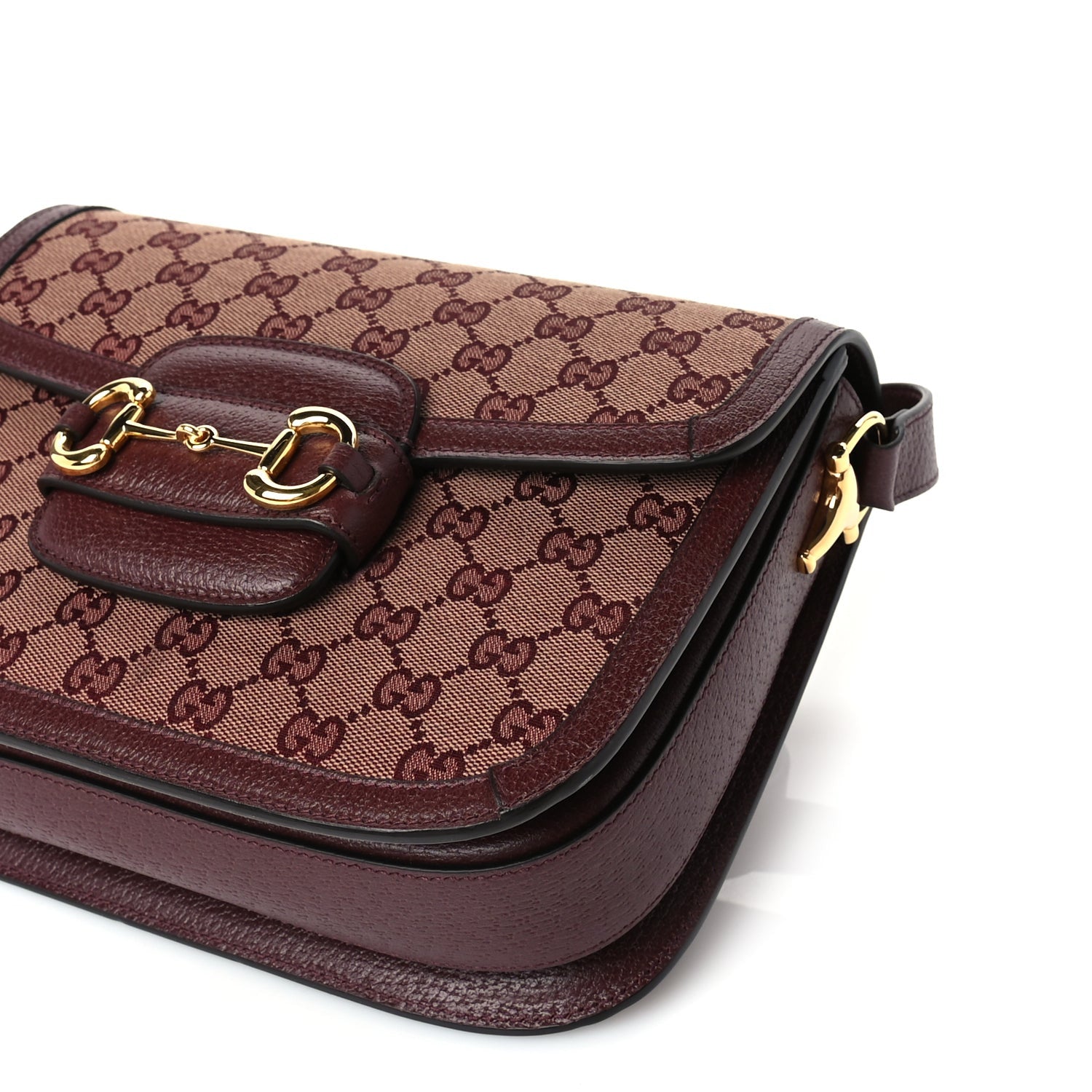 Gucci Monogram Textured Dollar Calfskin Horsebit 1955 Shoulder Bag Sahara Rubino Chardonnay 8 of 8