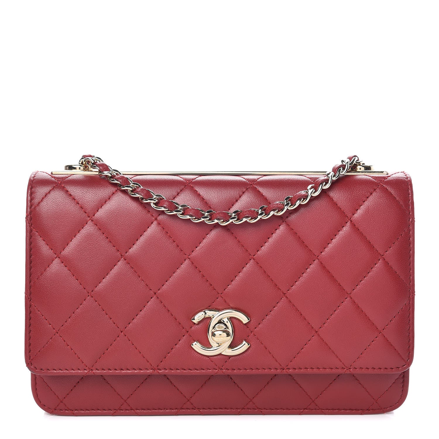 Chanel Lambskin Quilted Trendy CC Wallet On Chain WOC Dark Red 1 of 14