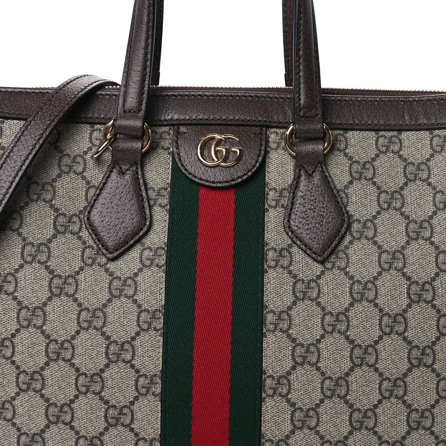 GG Supreme Monogram Web Medium Ophidia Tote Bag  Brown