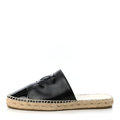 Chanel Iridescent Goatskin Patent CC Espadrille Mules 37 Black 1 of 4
