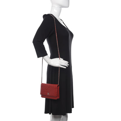 Chanel Lambskin Camellia Embossed Wallet On Chain WOC Red 2 of 11