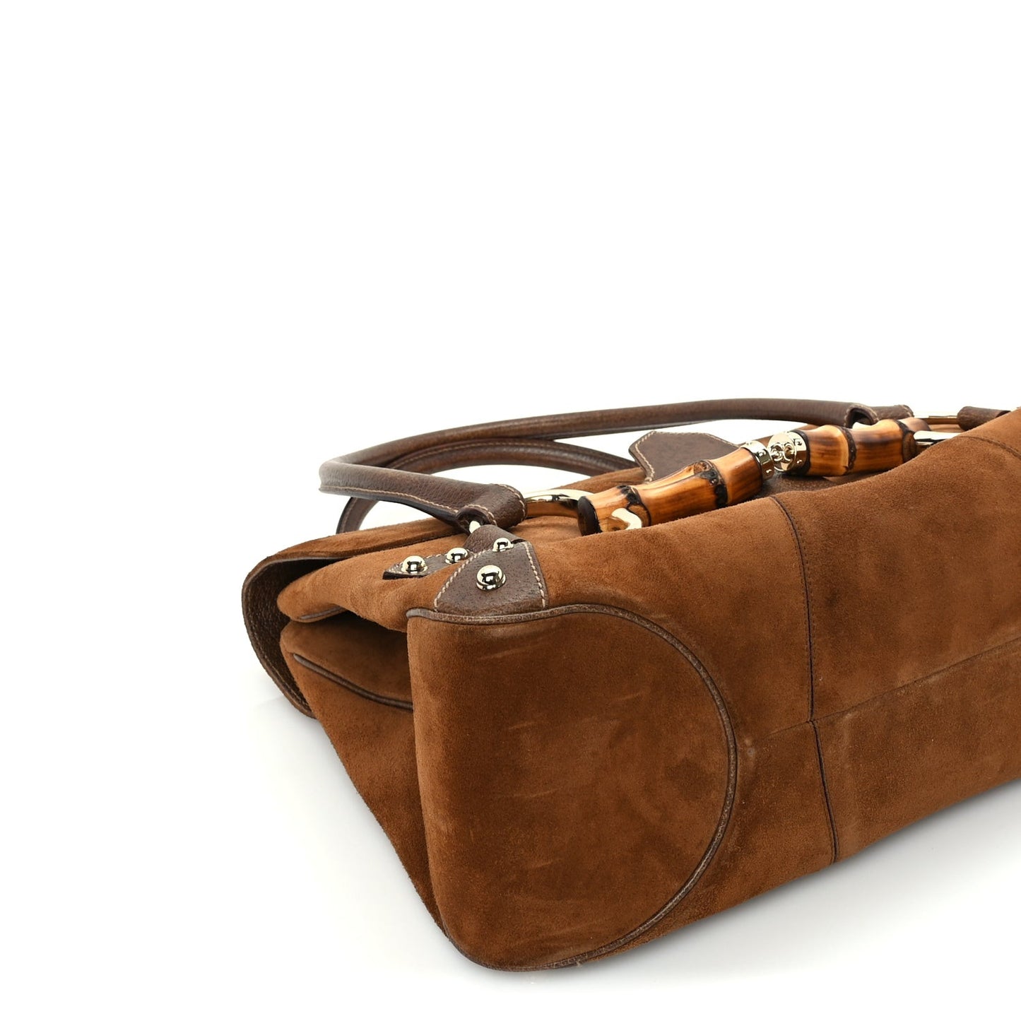 Suede Bamboo Horsebit Large Flap Bag Brown