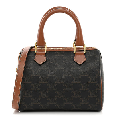 Celine Triomphe Canvas Calfskin Small Boston Bag Tan 1 of 10